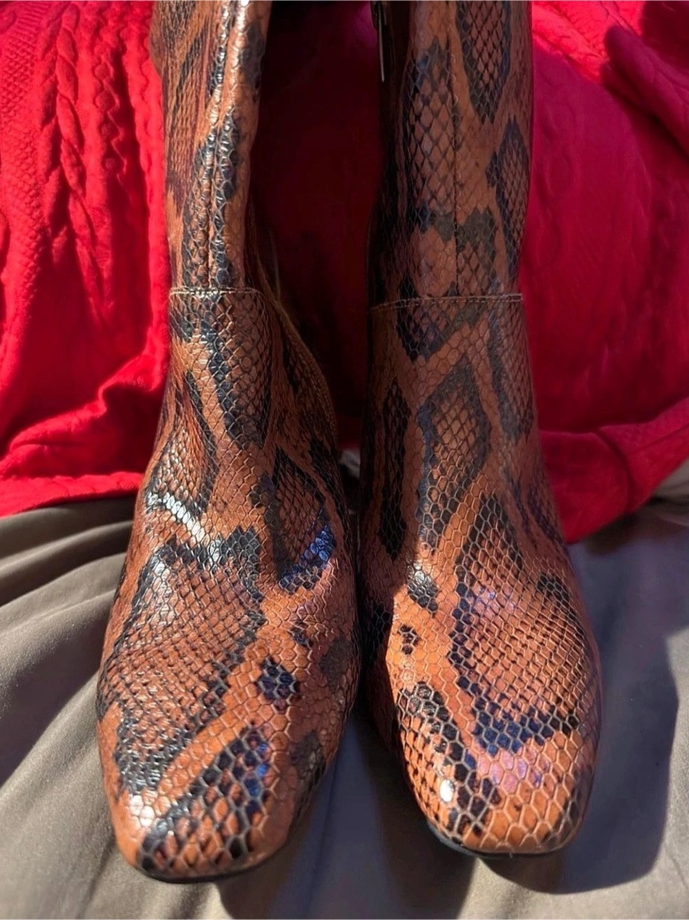Vince Camuto Snake Print Heeled Boots Brown US 8M